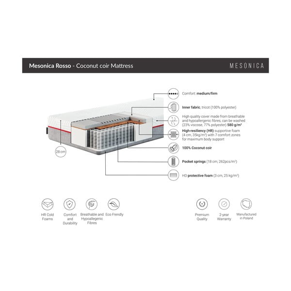 Trda vzmetena vzmetnica 120x200 cm Rosso – MESONICA-image-3