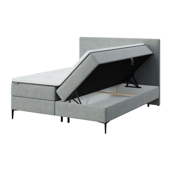 Siva boxspring postelja s prostorom za shranjevanje 160x200 cm Bufo – MESONICA-image-2
