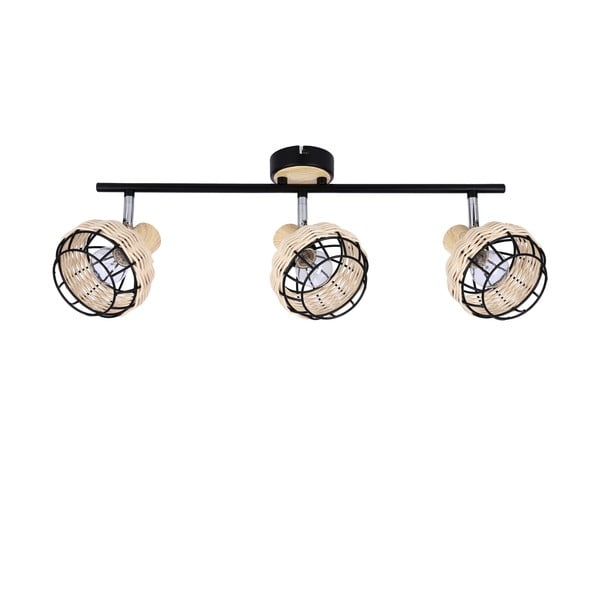 Črna/kremno bela stropna svetilka s senčnikom iz kovine in ratana ø 12 cm Tajga – Candellux Lighting