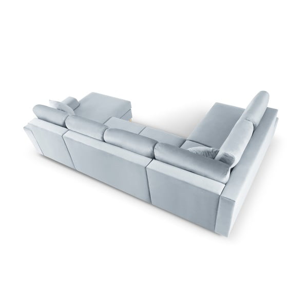 Svetlo modra žametna raztegljiva kotna sedežna garnitura s prostorom za shranjevanje (levi kot/v obliki črke "U") Kyoto – Cosmopolitan Design-image-4