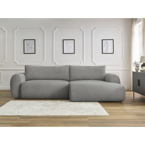 Temno siva raztegljiva kotna sedežna garnitura iz rebrastega žameta (desni kot) Lucien – Bobochic Paris-image-1