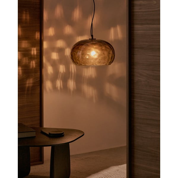 Jantarna steklena viseča svetilka s steklenim senčilom ø 40 cm Balma – Kave Home-image-1