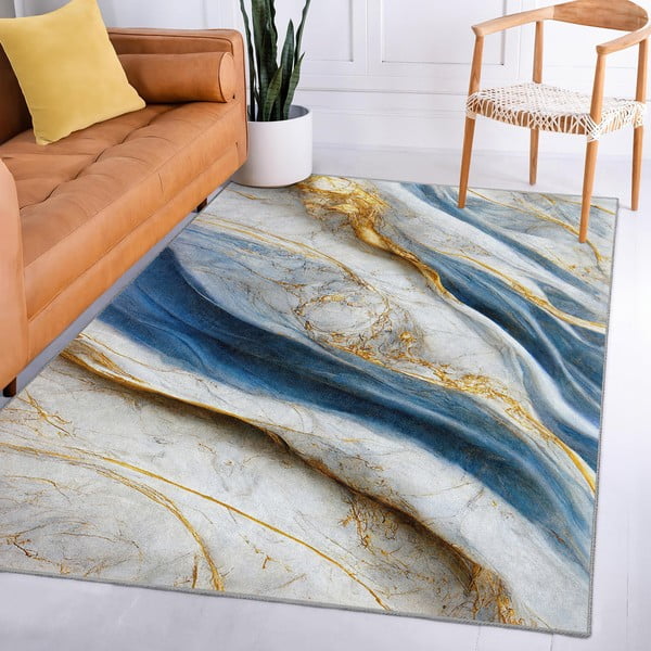 Modra pralna preproga 80x150 cm Golden Spill – Mila Home-image-3