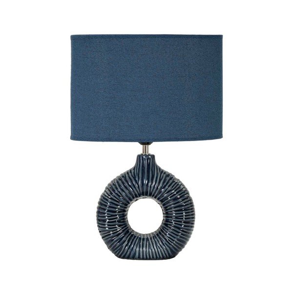 Modra keramična namizna svetilka s tekstilnim senčilom (višina 43 cm) Seta – Mauro Ferretti