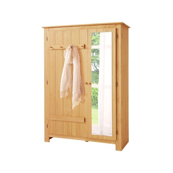 Garderobna omara iz masivnega bora z ogledalom v naravni barvi 120x170 cm Bertram – Støraa-image-1