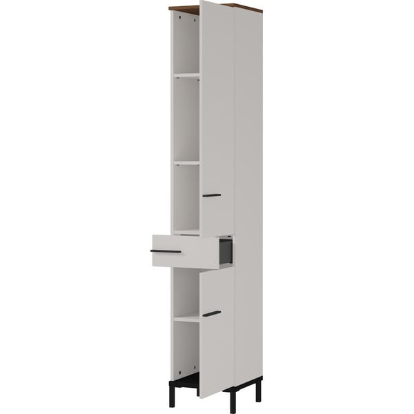 Sivo-bež visoka kopalniška omarica v orehovem dekorju 34x190 cm Yonkers - Germania-image-2