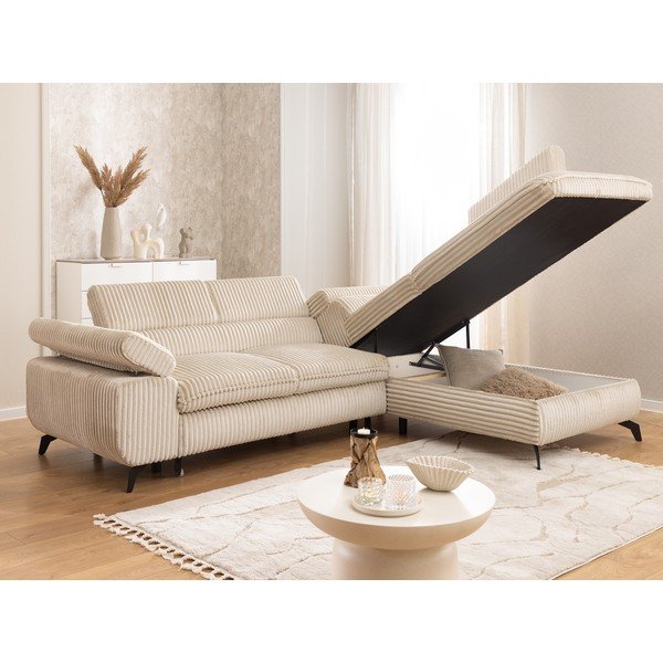 Bež kotna sedežna garnitura iz rebrastega žameta (desni kot/v obliki črke L) Marbeya  – Ropez-image-4