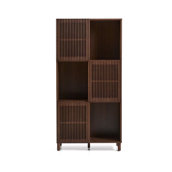 Temno rjav regal v orehovem dekorju z drsnimi vrati 84,5x170x42,5 cm Beyla – Kave Home-image-2