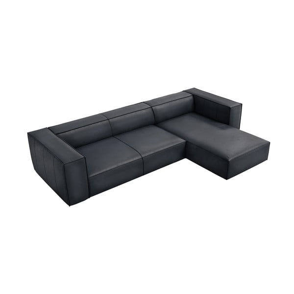 Temno modra usnjena kotna sedežna garnitura (desni kot) Madame – Windsor & Co Sofas-image-1
