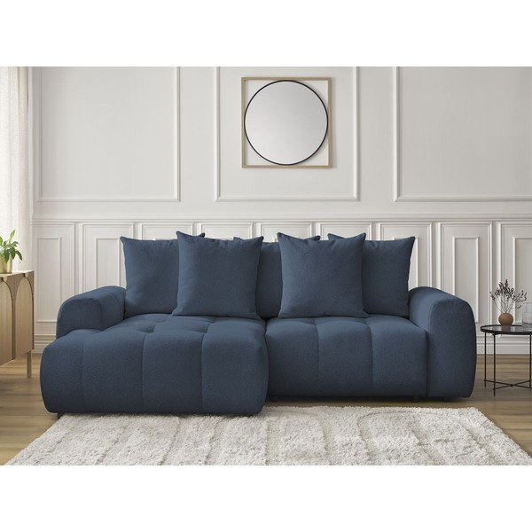 Modra raztegljiva kotna sedežna garnitura iz šenilje s prostorom za shranjevanje (levi kot/z ležalnikom) Roxelane – Bobochic Paris-image-1