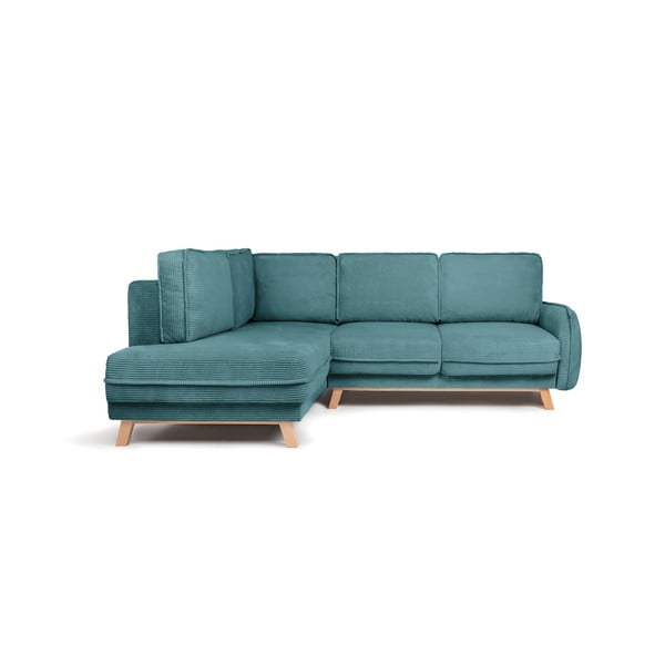 Turkizna raztegljiva kotna sedežna garnitura iz rebrastega žameta (levi kot) Tori – Bonami Selection