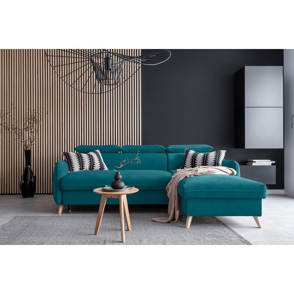 Turkizna žametna raztegljiva kotna sedežna garnitura (desni kot) Sweet Harmony – Miuform-image-1