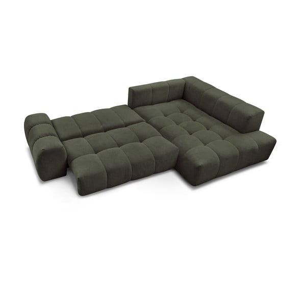 Zelena raztegljiva/s prostorom za shranjevanje kotna sedežna garnitura iz šenilje (desni kot/v obliki črke L) Everest – Bobochic Paris-image-4