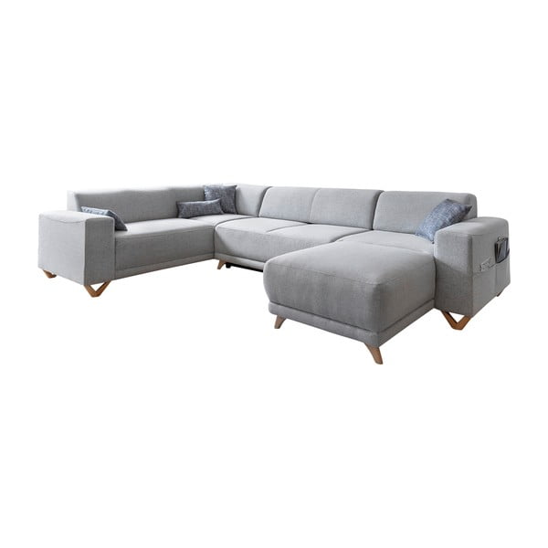 Svetlo siva raztegljiva/s prostorom za shranjevanje kotna sedežna garnitura (levi kot/v obliki črke "U") Classy Sophie – Miuform