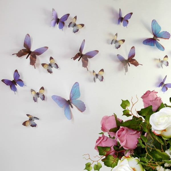 Komplet 18 modrih samolepilnih 3D nalepk Ambiance Butterflies