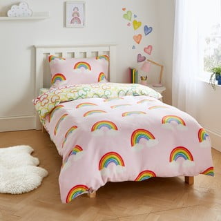 Enojna flanelna otroška posteljnina 135x200 cm Rainbow Hearts – Catherine Lansfield