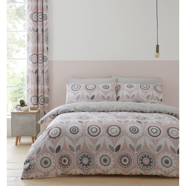 Roza in siva posteljnina Catherine Lansfield Annika, 135 x 200 cm