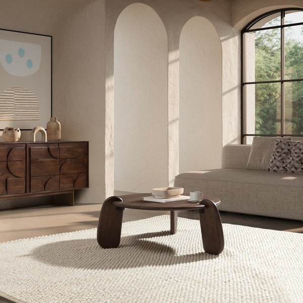 Temno rjava okrogla klubska mizica iz masivnega manga ø 80 cm Tamira – MOME-image-1