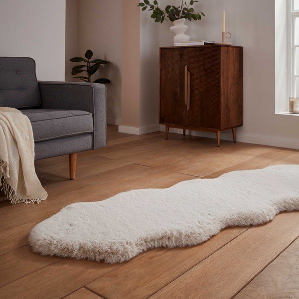 Kremno bel sintetičen tekač 60x180 cm Super Teddy – Think Rugs-image-2