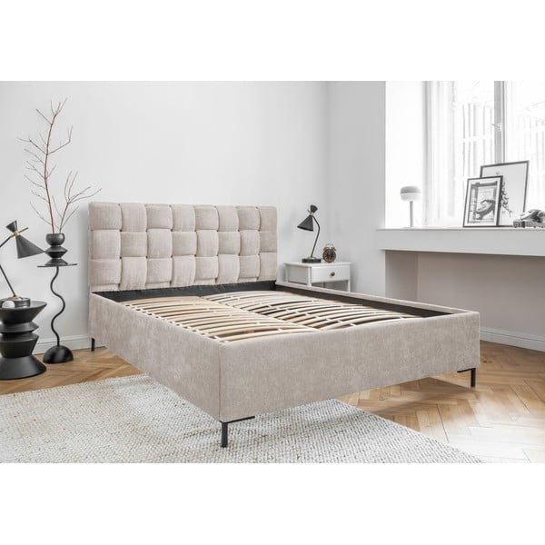 Bež oblazinjena zakonska postelja z letvenim dnom 180x200 cm Eve – Miuform-image-4