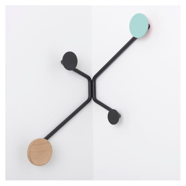 Črn stenski obešalnik z detajlom v barvi mete Gazzda Hook-image-2