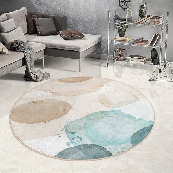 Modra/bež pralna okrogla preproga ø 120 cm Puddle – Mila Home-image-3