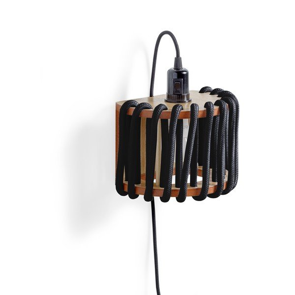 Črna stenska svetilka z leseno strukturo EMKO Macaron, dolžina 20 cm-image-3