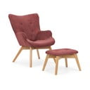 Rdeč fotelj z naslonjalom za noge iz rebrastega žameta Niko – Ropez