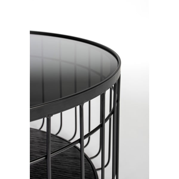 Črna kavna mizica s stekleno ploščo White Label Lance, ø 60 cm-image-1