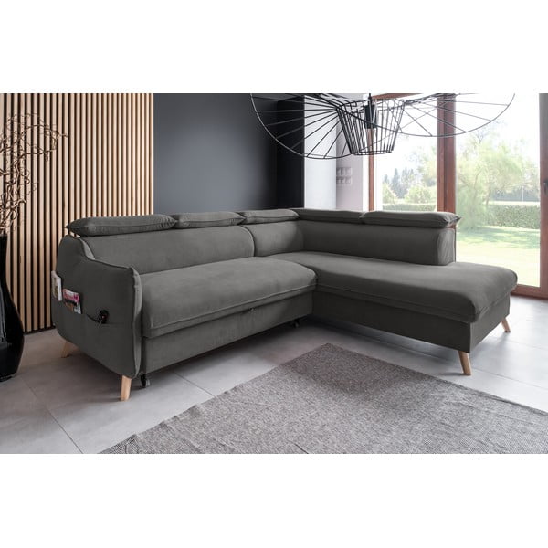 Temno siva žametna raztegljiva kotna sedežna garnitura (desni kot) Sweet Harmony – Miuform-image-3