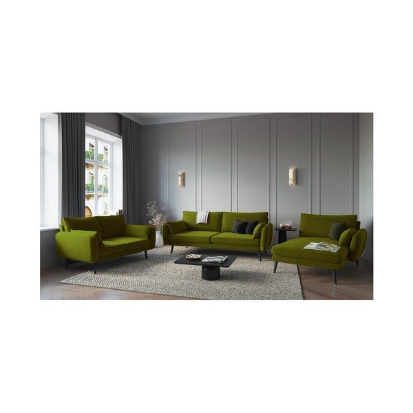 Zelen žametni ležalnik s črnimi nogami Kooko Home Lento, desni kot-image-4