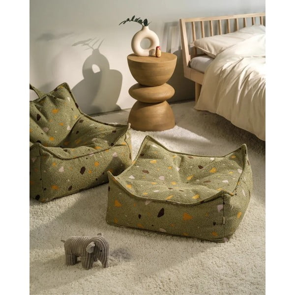 Zelena otroška vreča za sedenje iz tkanine bouclé in šenilje Terrazzo Square – Wigiwama-image-2