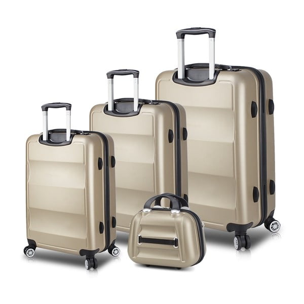 Komplet 3 potovalnih kovčkov na kolesih s priključki USB in kovčkom za ročno prtljago v zlati barvi Potovalni komplet My Valice LASSO