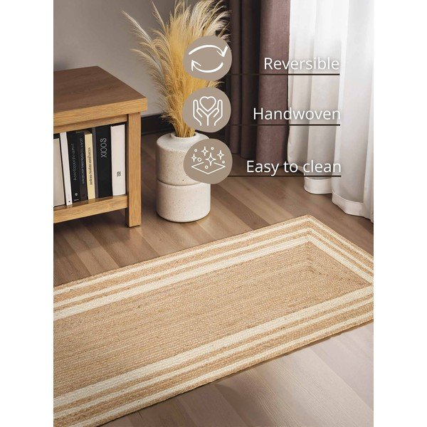 Kremno bel/v naravni barvi obojestranski/ročno tkan tekač iz jute 80x250 cm Looma – Hanse Home-image-3
