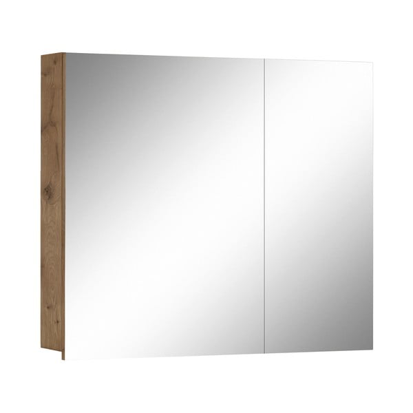 Stenska kopalniška omarica v hrastovem dekorju z ogledalom 80x70 cm Wisla – Støraa