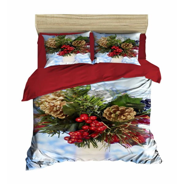 Komplet posteljnine in rjuh za zakonsko posteljo Christmas Berries, 200 x 220 cm