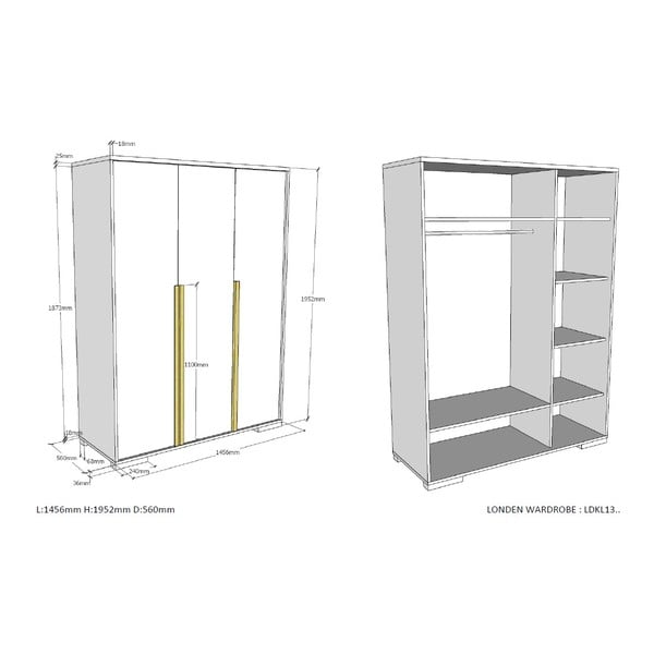Bela otroška garderobna omara 146x195 cm London – Vipack-image-3