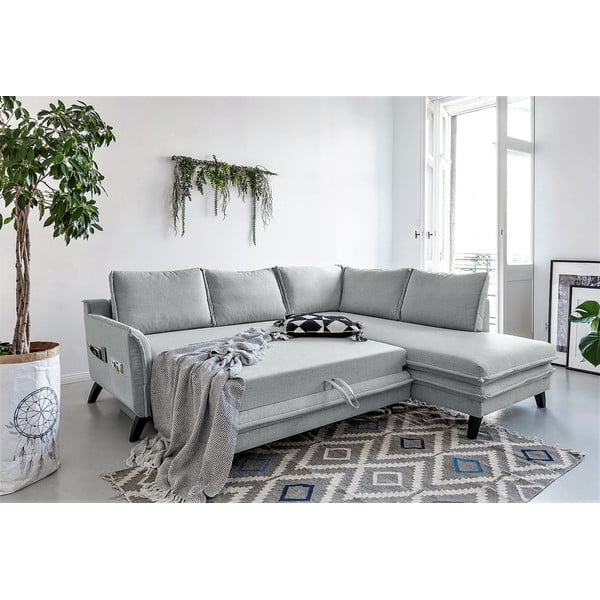 Svetlo siva raztegljiva sedežna garnitura Miuform Charming Charlie L, desni kot-image-4