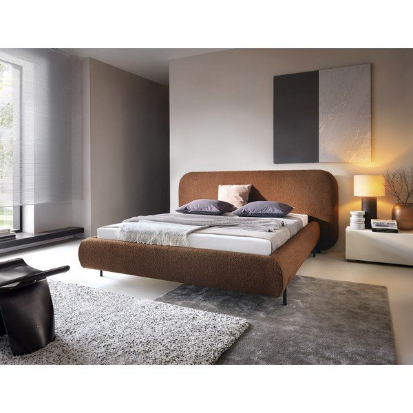 Oblazinjena zakonska postelja s prostorom za shranjevanje in z letvenim dnom 160x200 cm v barvi terakote Pointt – ELTAP-image-1