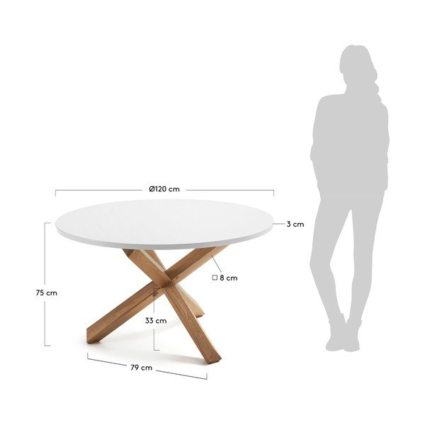Jedilna miza iz hrastovega lesa z belo ploščo Kave Home Nori, ø 120 cm-image-3