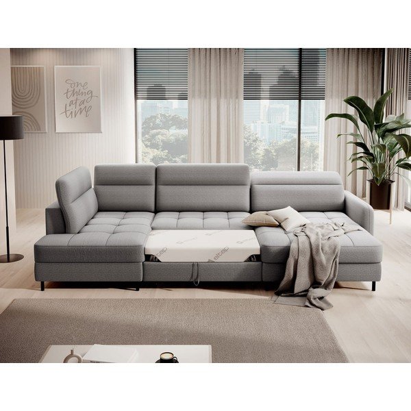 Svetlo siva žametna raztegljiva/s prostorom za shranjevanje kotna sedežna garnitura (levi kot/v obliki črke "U") Berrto – ELTAP-image-4