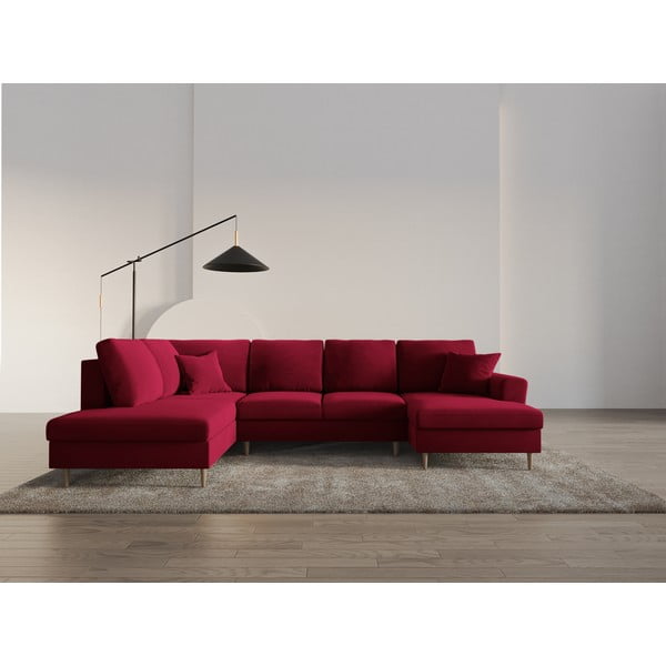 Rdeča žametna raztegljiva kotna sedežna garnitura s prostorom za shranjevanje (levi kot/v obliki črke "U") Kyoto – Cosmopolitan Design-image-2