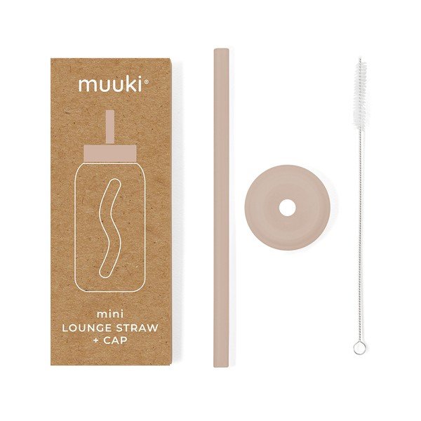 Silikonska slamica s čistilno krtačko in pokrovom Desert Rose – Muuki