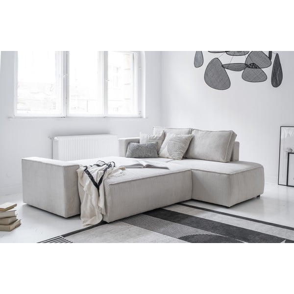 Bela raztegljiva kotna sedežna garnitura iz rebrastega žameta (desni kot) Brave Dave – Miuform-image-4