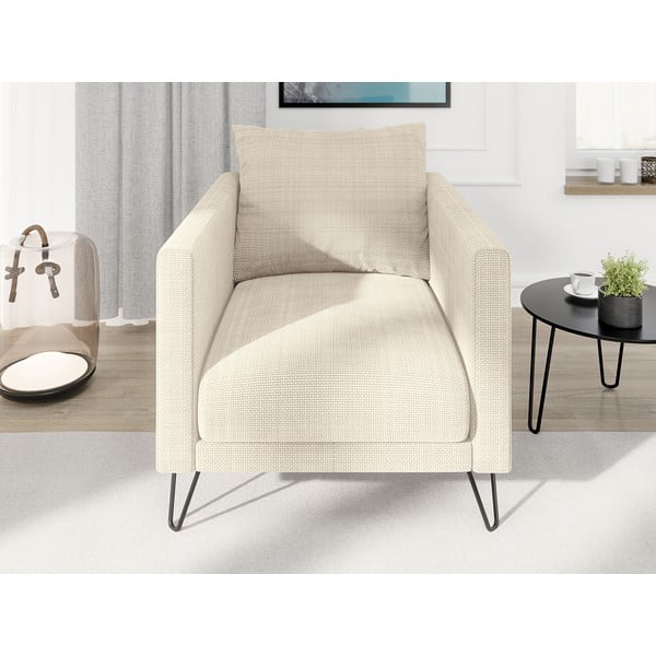 Kremno bel fotelj iz šenilje Freya – Ropez-image-1