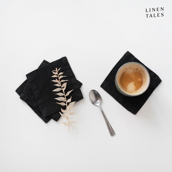 Črni tekstilni podstavki za kozarce v kompletu 4 ks – Linen Tales-image-1