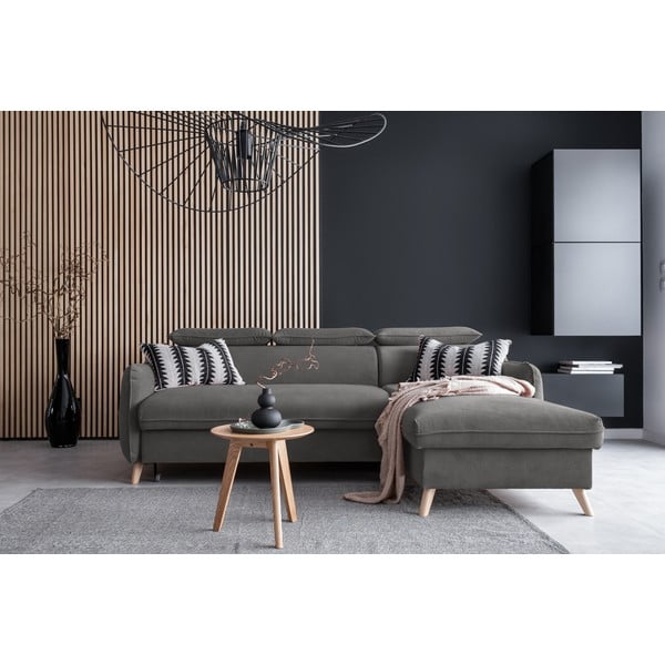 Temno siva žametna raztegljiva kotna sedežna garnitura (desni kot) Sweet Harmony – Miuform-image-1