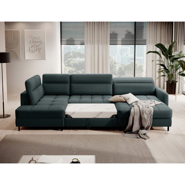 Zelena žametna raztegljiva/s prostorom za shranjevanje kotna sedežna garnitura (levi kot/v obliki črke "U") Berrto – ELTAP-image-4