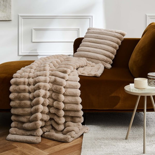 Svetlo rjava odeja iz mikropliša 180x220 cm Boudoir – douceur d'intérieur-image-2