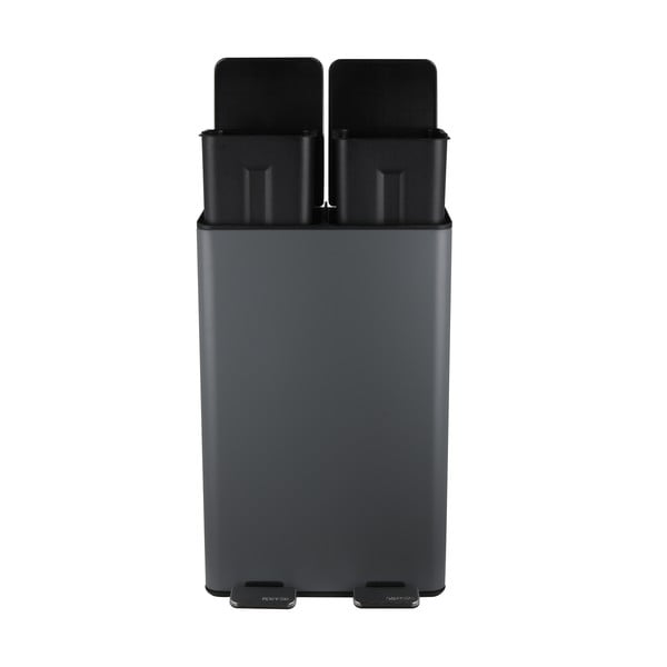 Temno siv jeklen koš za smeti za ločevanje odpadkov s pedalom 2x30 l Aliya – Spirella-image-3